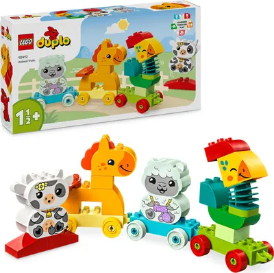 Produktbild von LEGO DUPLO Tierzug, Zug-Spielzeug mit Rädern, kreative Tierfiguren zum Bauen und Umbauen, Lernspielzeug für Kleinkinder, Geburtstagsgeschenk für Tiere liebenden Mädchen und Jungen ab 1 1/2 Jahren 10412