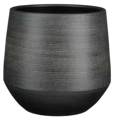 Produktbild von Mica Decorations Pflanzentopf - schwarzes Relief - Terrakotta - D30 x H28 cm