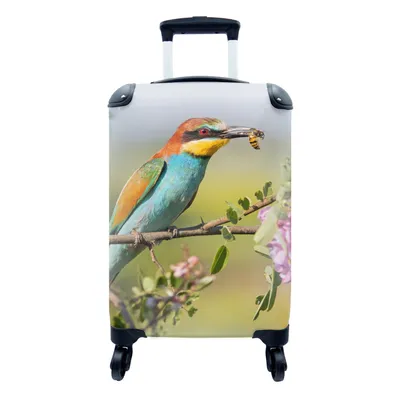 Produktbild von MuchoWow® Koffer Handgepäck Trolley Rollkoffer Kleine Reisekoffer mit 4 Rollen - Vogel - Bienenfresser - Blumen - Cabin Size < 55x40x23 cm & 55x40x20 cm - Fotokoffer - Kabinenkoffer - Boardgepäck - Reise-Box - Reisekoffer - Reisegepäck - Koffer mit Bild - Trolley für Kinder