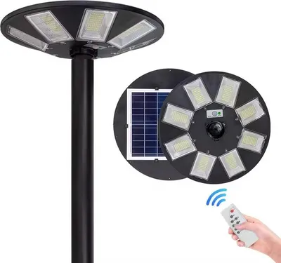 Image de Lanterne de jardin 360° Réverbère solaire détecteur de mouvement crépusculaire 2500W