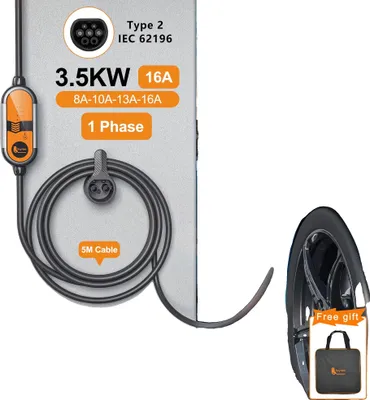 Immagine prodotto di Caricabatterie portatile per veicoli elettrici, corrente regolabile 8A-16A, impermeabile IP65, tipo 2