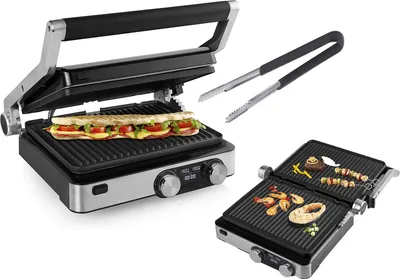 Produktbild von Digitaler Kontaktgril mit Grillzange, abnehmbare Platten & Timer 2000W, 29x23cm