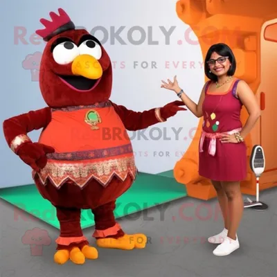 Produktbild von Rostiges REDBROKOLY Tandoori-Huhn Maskottchen kostüm gekleidet mit Bikini und Fußkettchen