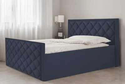 Produktbild von Bett, Boxspringbett DORMI mit Fußteil, VISCO Topper, Federkern, Doppelbett, Stauraum, 160x200 cm, (Dunkelblau - Itaka 11)