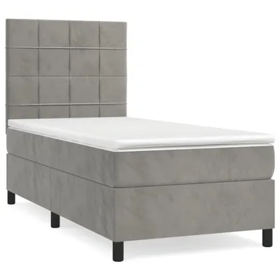 Image de vidaXL Lit boxspring avec matelas gris clair 90x190 cm velours