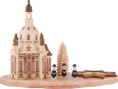Produktbild von Teelichthalter mit Dresdner Frauenkirche und Kurrende (14,5cm) von Dregeno Seiffen