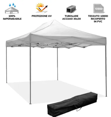 Obrázok produktu pre Skladací altánok 3 x 4,5 biely pokrytý nepremokavým PVC