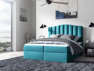 Obrázek produktu pro Kontinentální postel LUCIA - 160x200, modrá + topper
