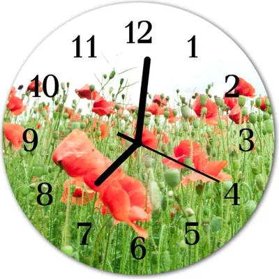 Produktbild von Glasuhr Wanduhr Küchenuhr Echt-Glas 30fi cm Mohnblumen rot grün