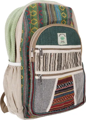Produktbild von Ethno Hanf Rucksack - Grün/bunt, Uni - Erwachsene, Mehrfarbig, Hanf,Baumwolle, 40*30*20 cm, Ausgefallene Stofftasche