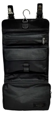 Produktbild von Handgefertigter Kulturbeutel für Herren, echtes Leder, zum Aufhängen, für Reisen, Übernachtung, Kulturbeutel, Schwarz, H: 17 x L: 23.5 x W: 7 cm, Kulturbeutel