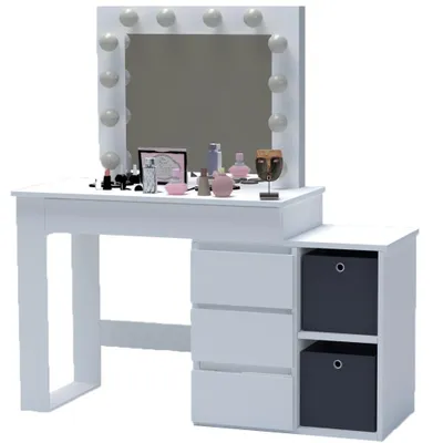 Produktbild von Schminktisch mit Spiegel und LED-Beleuchtung – LIVIA 12 LED Weiß 126 cm