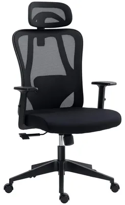 Imagen del producto de Silla de Oficina Giratoria con Reposabrazos 2D Silla Escritorio Regulable en Altura Reposacabezas Soporte Lumbar y Respaldo Alto 67x64x117-127 Negro