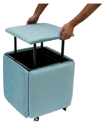 Produktbild von 5-in-1 Stapelbarer Sofa-Hocker mit Rädern, Multifunktionaler Klapphocker aus Kohlenstoffstahl, 165 kg Tragkraft für Wohnzimmer/Schlafzimmer (Samt, Blau)