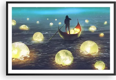 Produktbild von Gerahmtes Poster - Schwarzer Rahmen - Boot Wasser Märchen - 91,5x61 cm - Wand Bild - Wanddeko - Wandbilder - Kunstposter - Wandposter - Bilderrahmen - Bilder - Kunstdruck - Wandbild - P2BAA91x61-4002