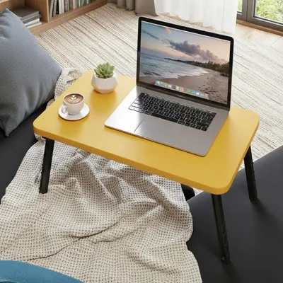 Produktbild von Carenza Home Laptoptisch Klappbar Gelb Holzwerkstoff Betttisch Faltbar Sofatisch Bett Sofa 59x35cm Höhe 24cm