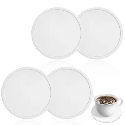 4er-Set Silikon-Untersetzer, rund, rutschfest, 10 cm, weiß