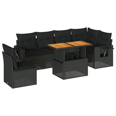 Produktbild von vidaXL 7-tlg. Garten-Sofagarnitur mit Kissen Schwarz Poly Rattan