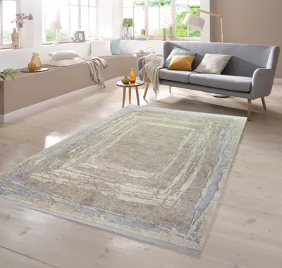 Obrázok produktu pre Abstraktný koberec z prírodných vlákien v béžovo-sivej farbe, rozmery – 80 x 300 cm