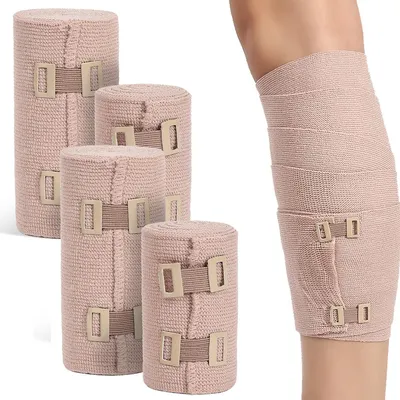 Produktbild von Elastische Bandage 4er Set, selbsthaftende Kompressionsbandage mit Metallclips, Sport Wickelbandage für Knie, Handgelenk, Knöchel und Fitness