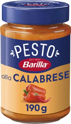 Produktbild von Barilla Pesto alla Calabrese 12x190g | Glutenfreie Italienische Pasta-Sauce mit Paprika, Peperoni, Ricotta, Pecorino Romano und Grana Padano, Nudel-Soße, rotes Pesto