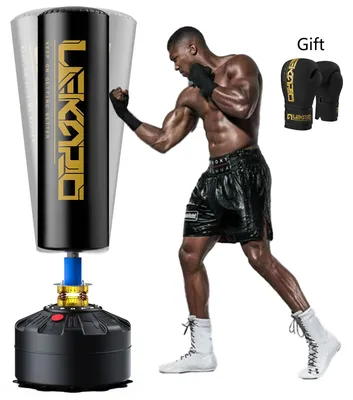 Produktbild von Boxstand für Erwachsene - Freistehende Boxstange mit Saugfuß - Inklusive Boxhandschuhe - Training für Boxen, MMA & Kampfsport - Schwarz Gold