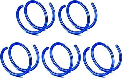 Produktbild von 5 Stück Nasenringe, einzelnes Piercing, glänzend, dünn, Galvanisierung, All-Match-Dekoration, Edelstahl, für Damen und Herren, doppelte Spirale, gedrehte Nasenringe für den Alltag-Blau