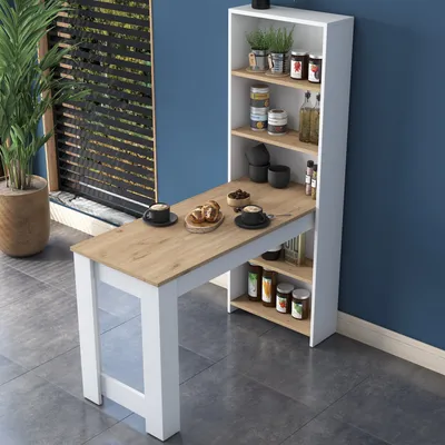 Produktbild von Skye Decor, JA102- JA102 RAN, Nussbaumfarbe, Weiß, Küchentisch, 153,6x120x53,8 cm, 100% Melaminbeschichtete Partikelplatte