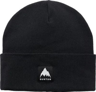 A black beanie with a white mountain logo and the brand name 'BURTON' below it.