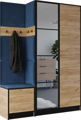 Image de KIER FURNITURE Armoire EDEN, armoire de chambre, penderie, armoire d'entrée, chêne Craft et bleu, 158 x 205 x 39 cm