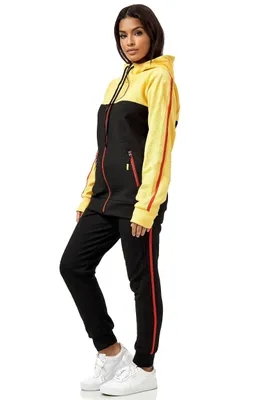 Produktbild von Damen Jogginganzug Freizeitanzug Sportlich 3750 Schwarz/Gelb XXL
