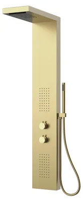 Produktbild von Duschpaneel 125×20 cm, Gold gebürstet, Regendusche, Handbrause