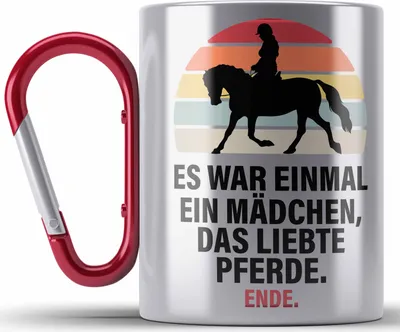 Produktbild von Trendation - Pferde Edelstahl Tasse Karabiner Lustig Reiterin Geschenk Pferde Geschenke Mädchen Pferdeliebhaber (Rot)