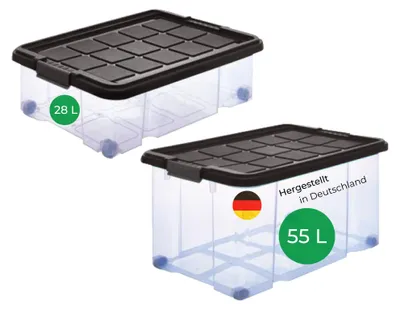 Produktbild von Novaliv 2 tlg Sparset Aufbewahrungsbox mit Deckel Anthrazit 1x 55 L + 1x 28 L Nestbar stapelbar Clipverschluss Rollboxen BPA-frei