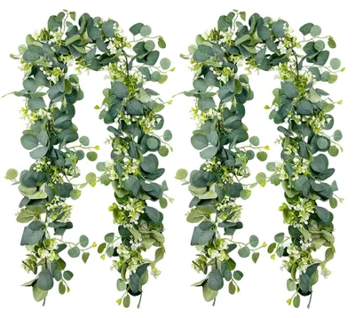 Produktbild von 2 Eukalyptusgirlanden, 1,75 Meter, grün, Kunststoff, Hochzeitsdekoration, Party, DIY