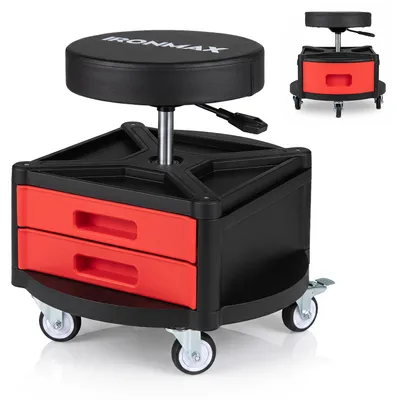 Image de Tabouret de travail rond, mobile, pour atelier. Chariot d'atelier, hauteur réglable de 45 à 58 cm