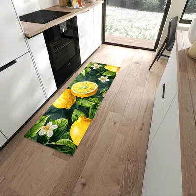 Produktbild von Küchenteppich 60x180cm rutschfest & abwischbar PVC Läufer - Zitronenmuster