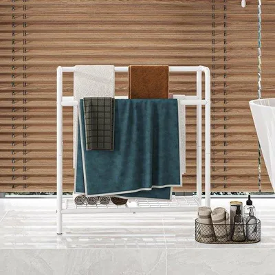 Productafbeelding van Ibenzoa® Vrijstaande handdoekhouder van roestvrij staal, 3-laags (met 3 ophangstangen), stabiel en roestbestendig, ruimtebesparend, 70 x 27 x 48,4 cm – geschikt voor badkamer en slaapkamer