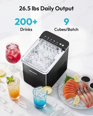 Produktbild von EUHOMY Eiswürfelmaschine schwarz, Eiswürfel in 2x Größen, Automatische Reinigung