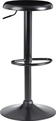 Barhocker Schwarz Metall 58-79cm Drehbar Design Küchenhocker mit runder schwarzer Sitzfläche und Gasdruck-Höhenverstellung.