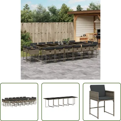 Produktbild von The Living Store 17-tlg. Garten-Essgruppe mit Kissen Grau Poly Rattan