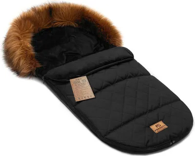 Produktbild von Baby Fußsack Minky, Maße 85 cm, WinterFußsack für Kinderwagen, für Buggy, mit roter Kunstfellkapuze, Farbe Gesteppt Schwarz [071]