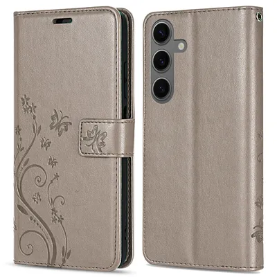 A flip cover phone case is shown from the front and back.