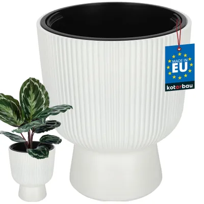 Zdjęcie produktu dla KOTARBAU® Doniczka Kielich z Wkładem Ø 29 cm Donica Ryflowana Doniczka na Nóżce Wysoka W: 36 cm Biała Plastikowa