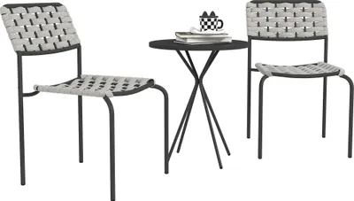 Produktbild von Polyrattan Gartenmöbel Set, Outdoor Lounge Balkonmöbel für 2 Personen, 3-teilig 2 Stühle, Tisch Grau