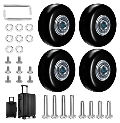 Produktbild von 4 Stück Kofferrollen Ersatzrollen 50x18mm, Gummi, Schwarz, für Personenkraftwagen und SUV, Gepäckrollenersatz, Gepäckrad, Kofferrollen