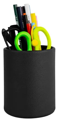 Produktbild von Runder Stiftehalter aus Kunstleder, Stifteablage, Make-up-Pinselhalter, Schreibtisch-Organizer für Zuhause, Büro und Schule (schwarz)