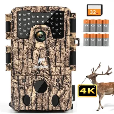 Produktbild von Usogood Wildkamera 4K 48MP Video Wildtierkameramit 32GB Karte 8 Batterien Bewegungssensor Nachtsicht 120°Weitwinkel Infrarot Wildkamera Wasserdicht