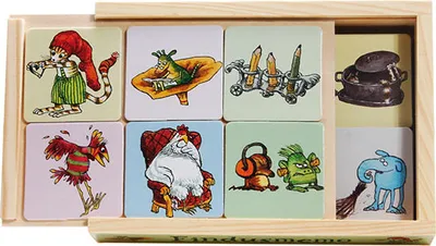 Produktbild von Memory Denkspiel "Pettersson und Findus" in einer Holzbox