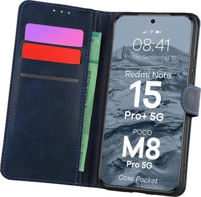 Produktbild von Handyhülle mit Klappe für Xiaomi Redmi Note 15 Pro Plus 5G / POCO M8 Pro 5G, Bizon Case Pocket, Dunkelblau